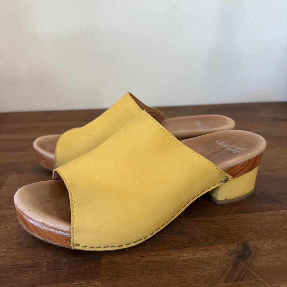 Dr. Martens Yellow Leather Mules with Wooden Sole